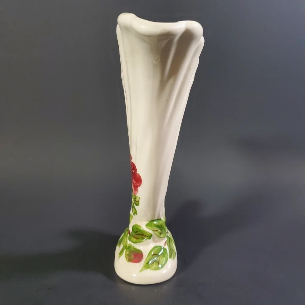 Hand Painted Cornucopia Vase Mid Century Horn of Plenty Decor Vintage MCM